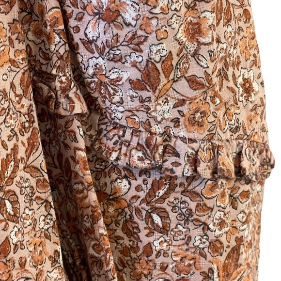 Universal Thread Floral Tan Pink Ruffle Long Sleeve Shirt Size XS Oversized - Picture 6 of 8